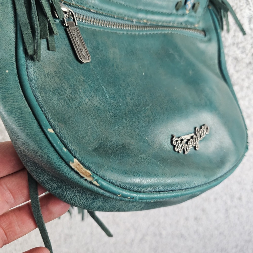 Wrangler Turquoise Fringe Crossbody Messenger Bag Floral Southwest Whipstitch - Picture 14 of 15